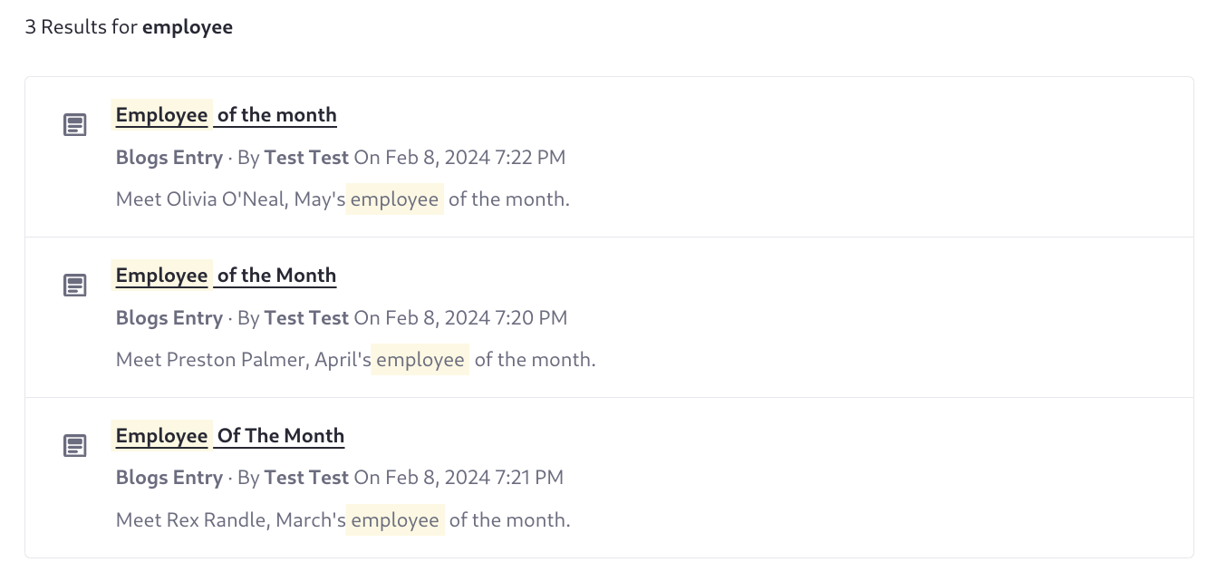 There are multiple blogs about the employee of the month.