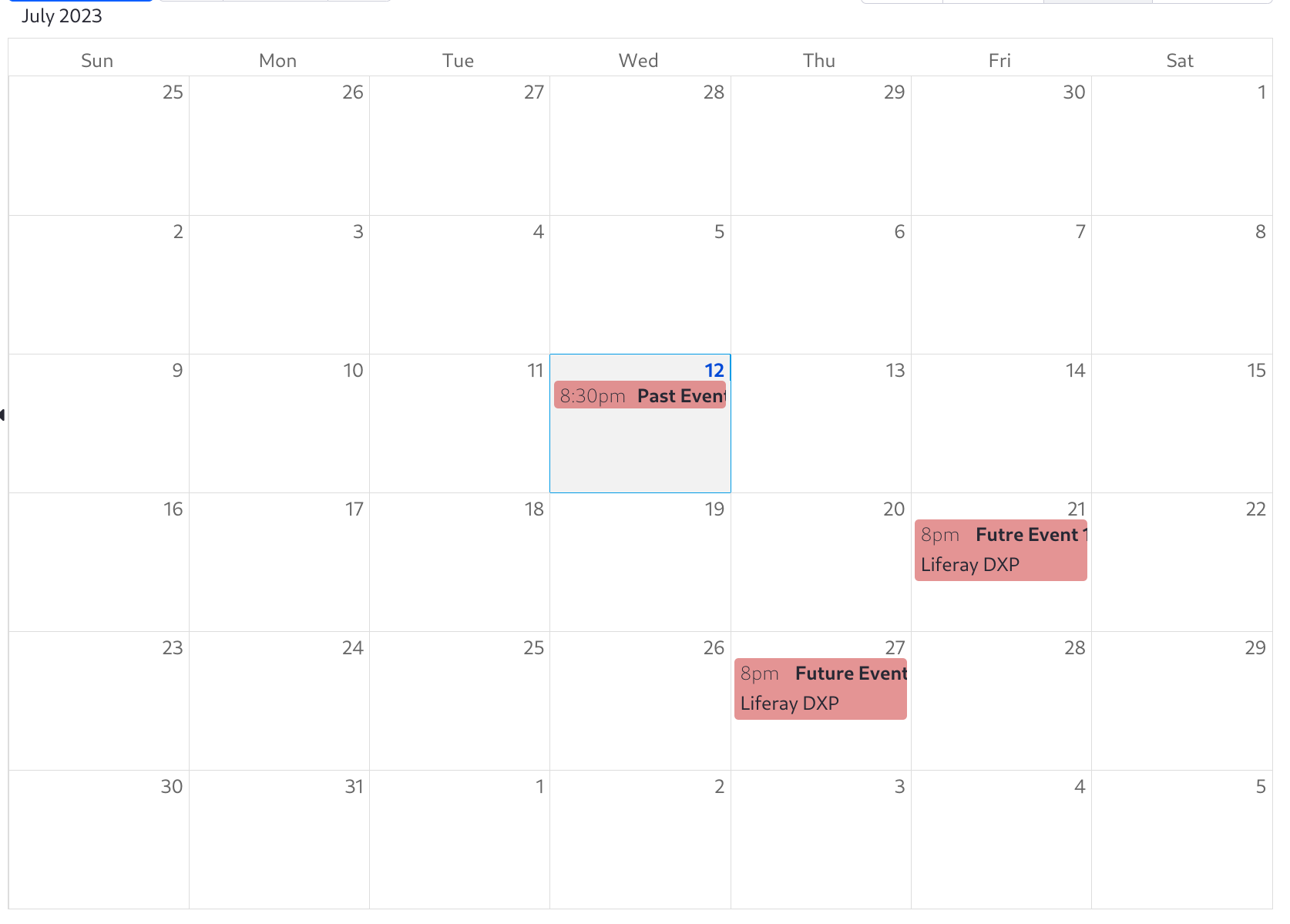 Three events are added to the Calendar widget.
