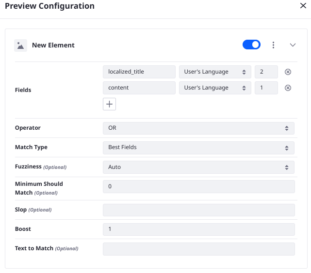 Preview the Element Configuration window.