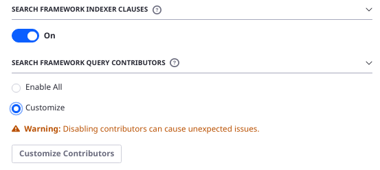 Disable certain clause contributors or all indexers from contributing clauses to the search query.