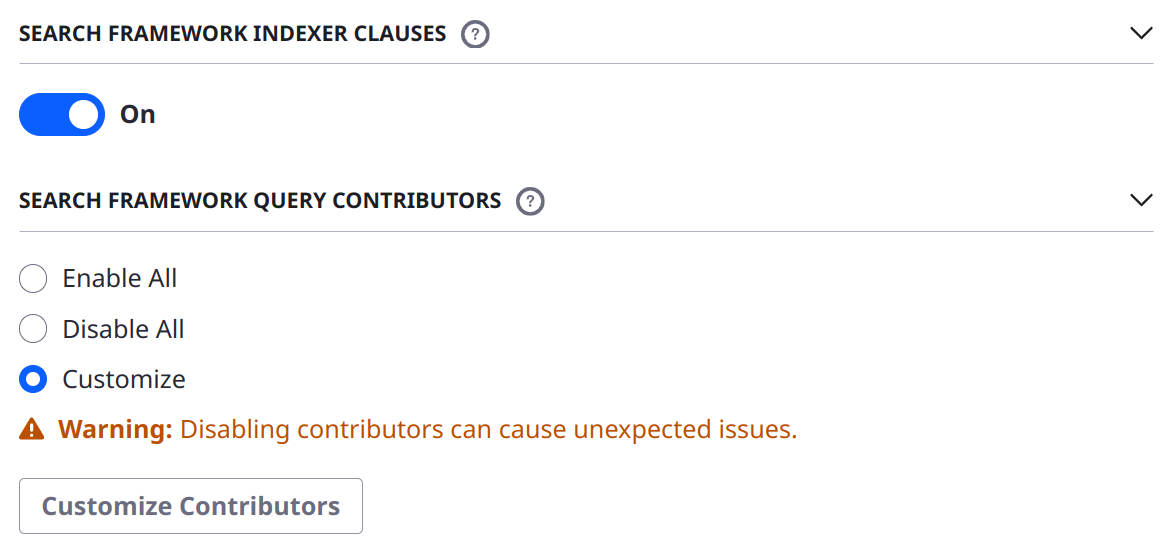 Disable certain clause contributors or all indexers from contributing clauses to the search query.