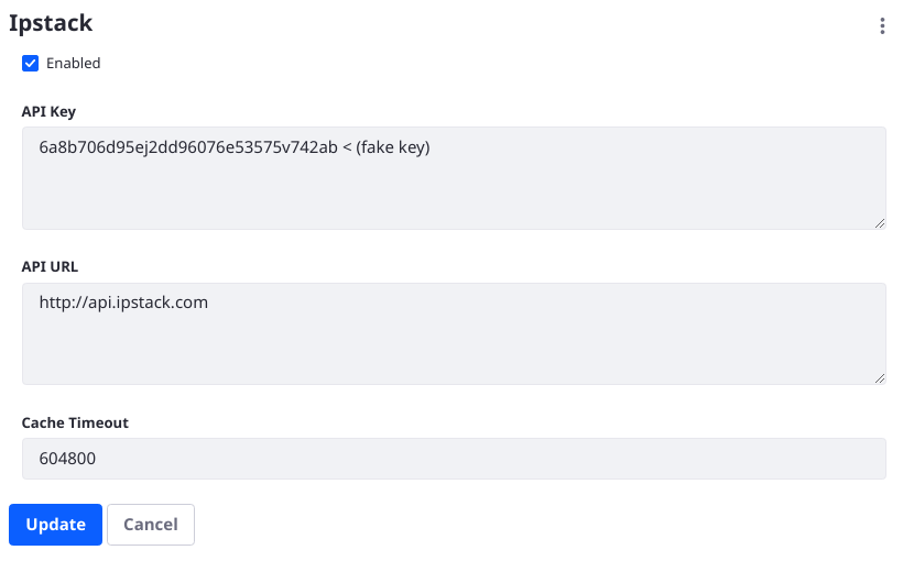 Configure the ipstack service in System Settings.