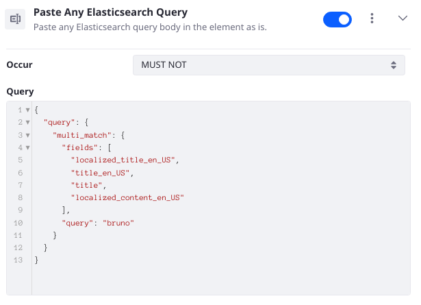 Paste an Elasticsearch query body into the Element.