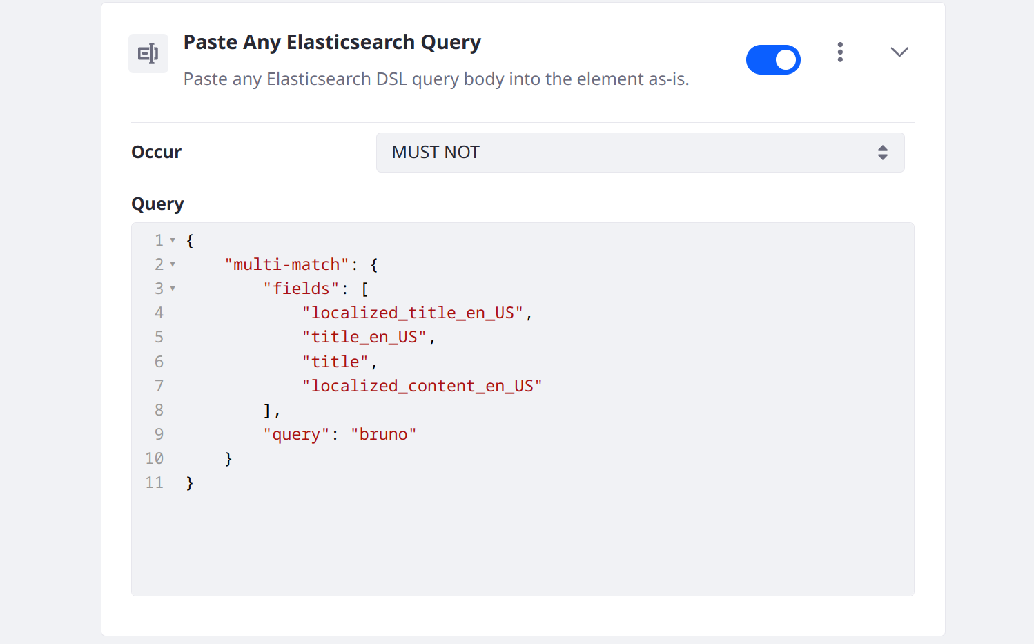 Paste an Elasticsearch query body into the Element.