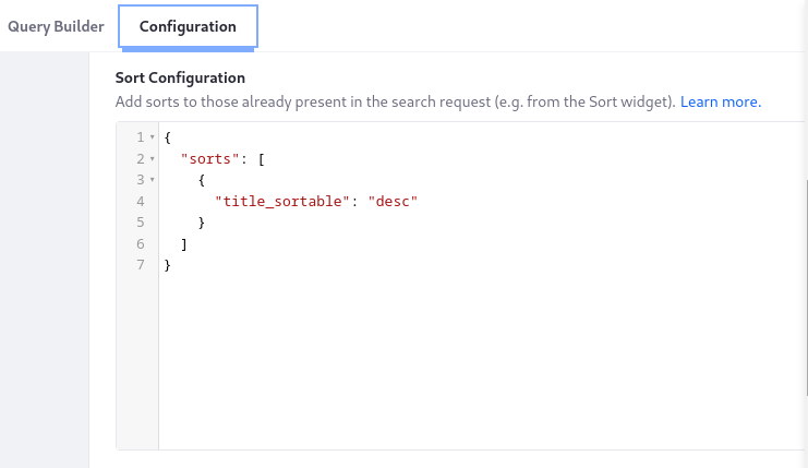 Enter JSON to sort a blueprint's results.