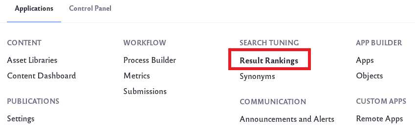 Navigate to the Result Rankings section in the Applications menu