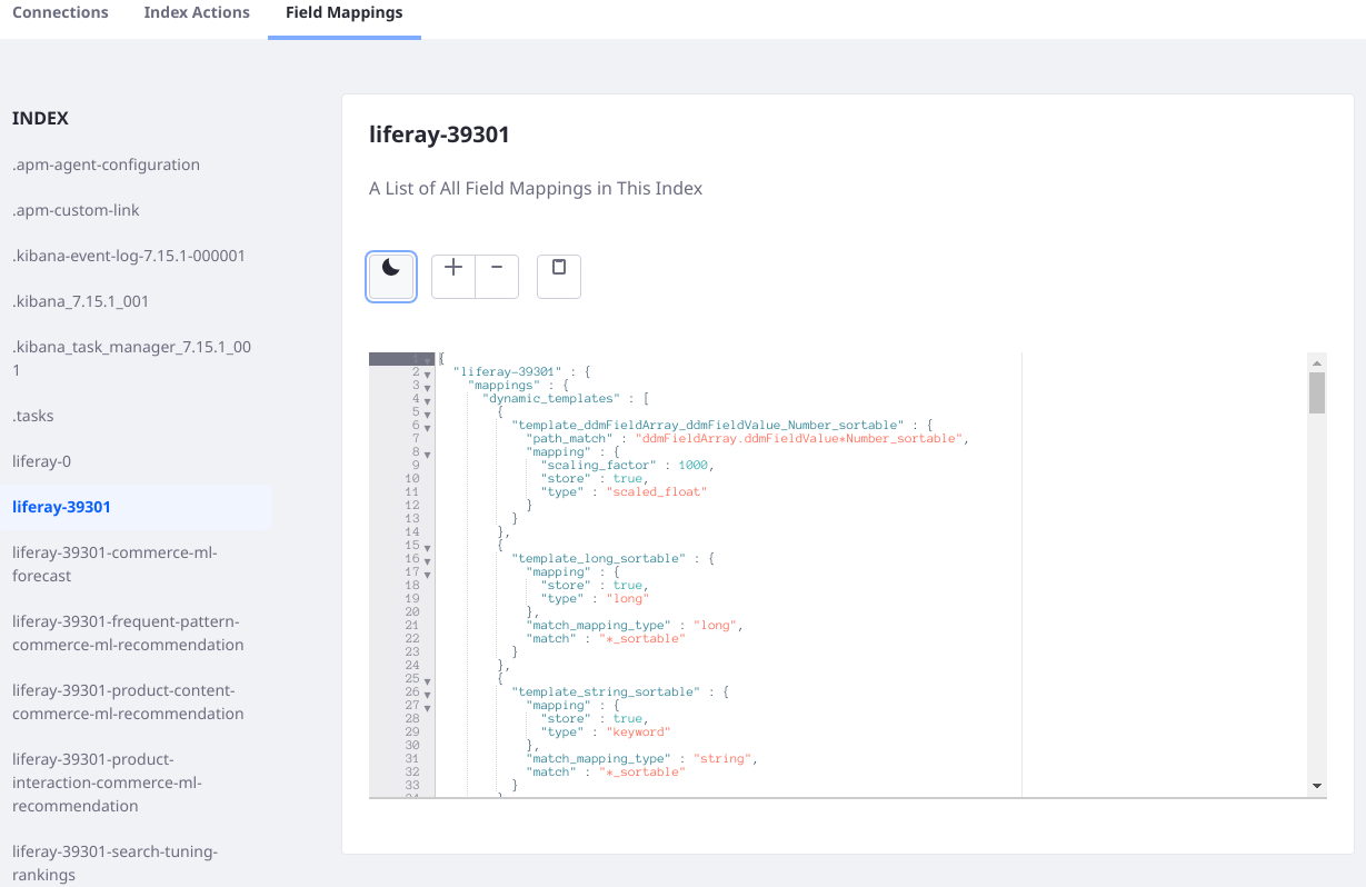 Inspect the field mappings for any index in the Elasticsearch cluster.