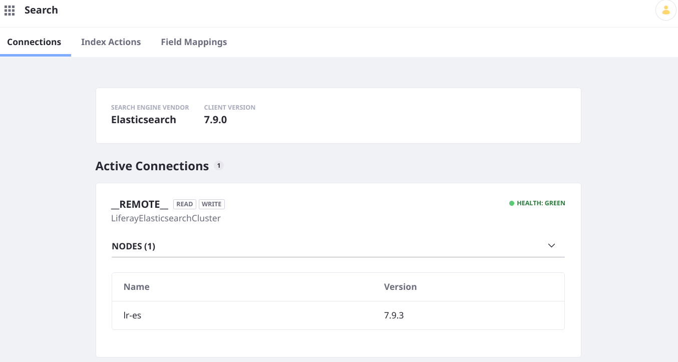 The Search Administration panel contains three management screens.