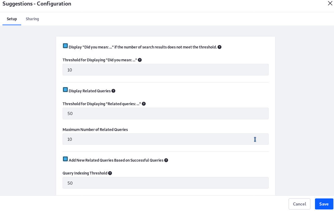 Configure the suggestion settings to allow for user input mistakes and help lead users to results.