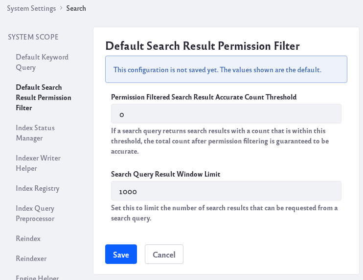 Set additional permissions in the default search result permission filter setting.