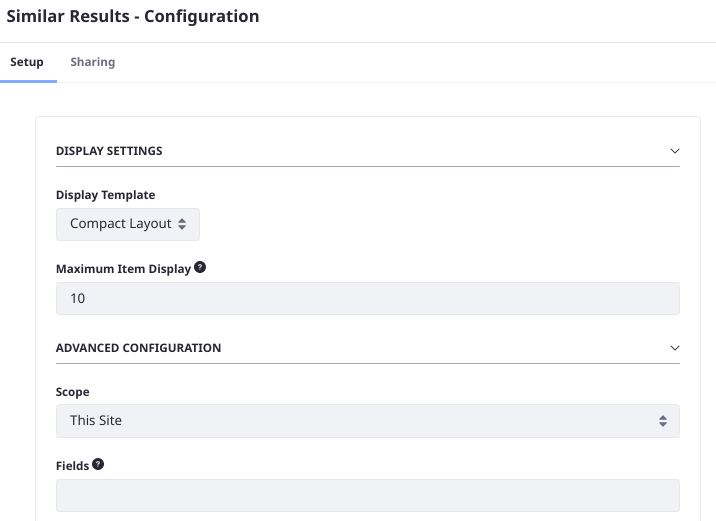 Configure the Similar Results widget's display settings.