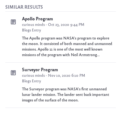 The list layout shows a list of results and their summary.