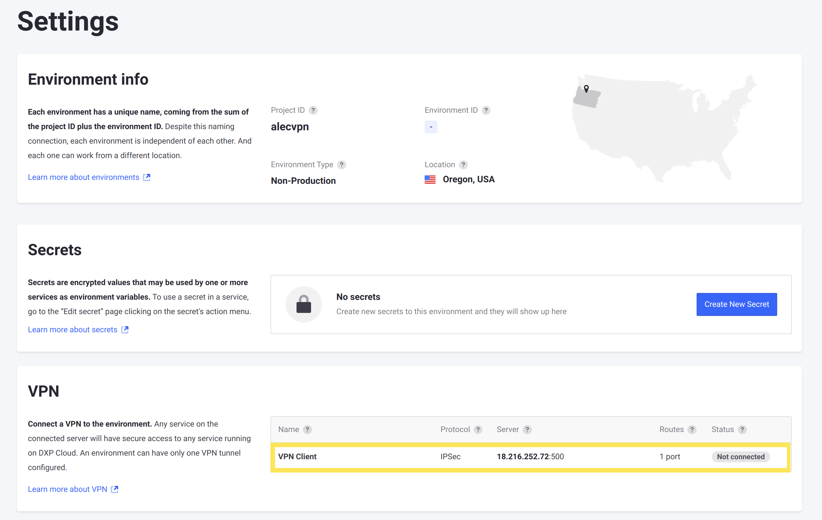 Click on the configured VPN connection to see the VPN details page.