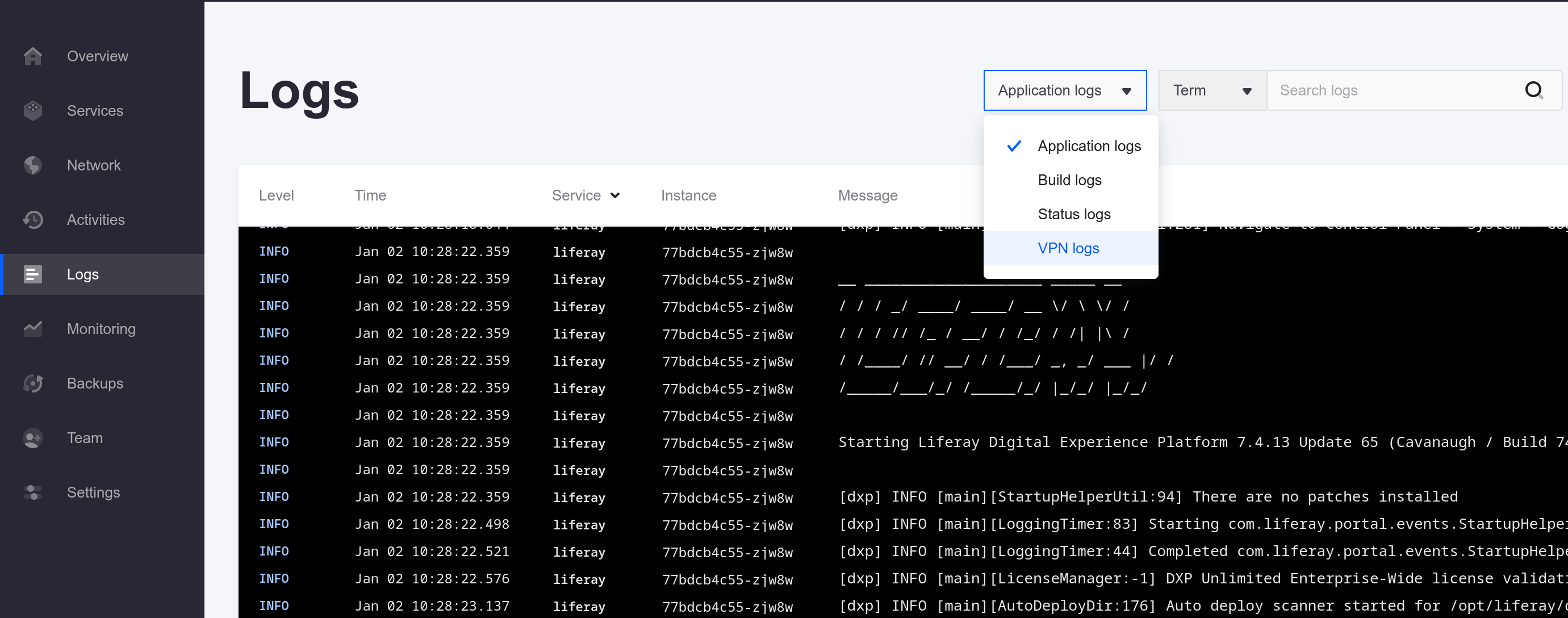 Select VPN Logs to view recent VPN activity in your environment.