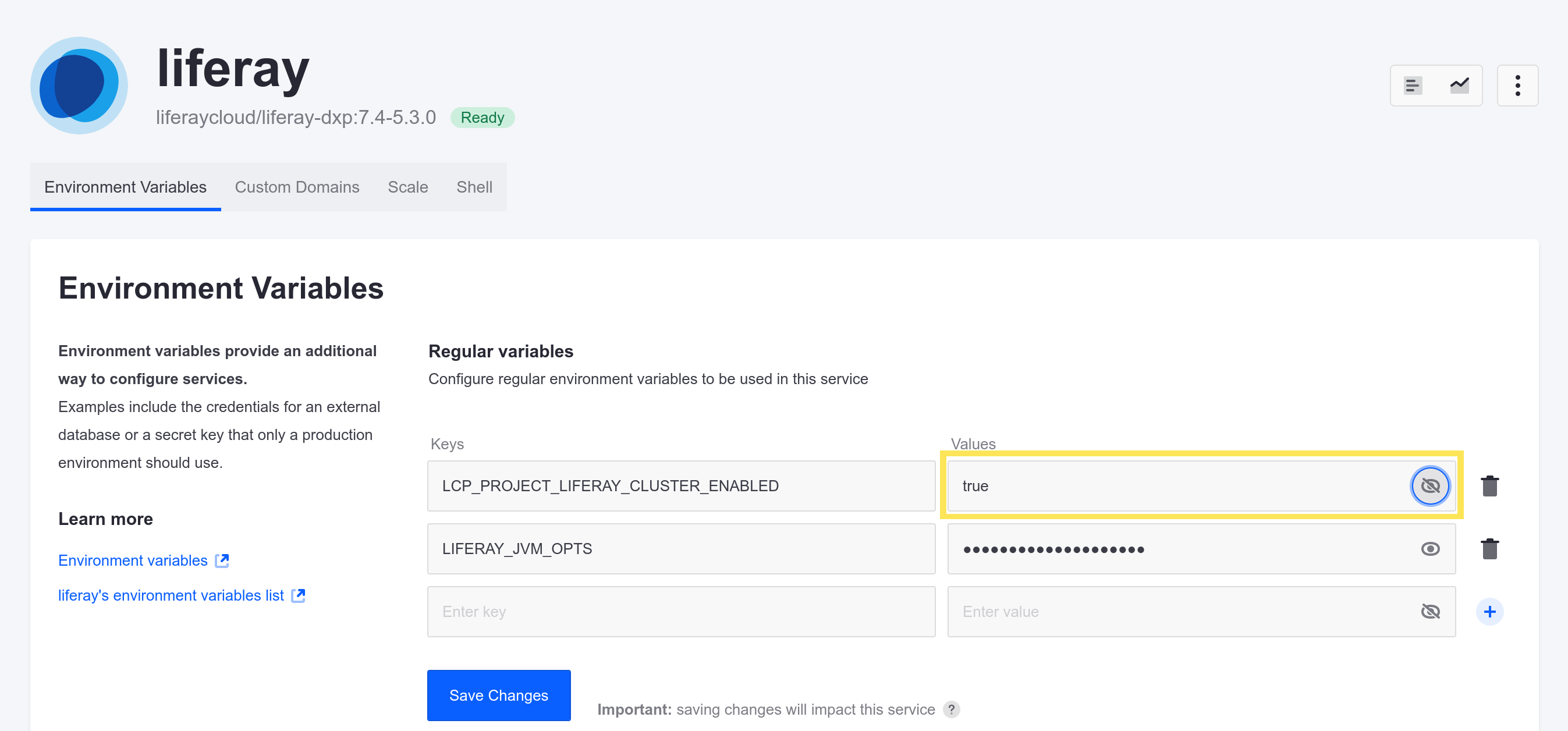 Setting LCP_PROJECT_LIFERAY_CLUSTER_ENABLED