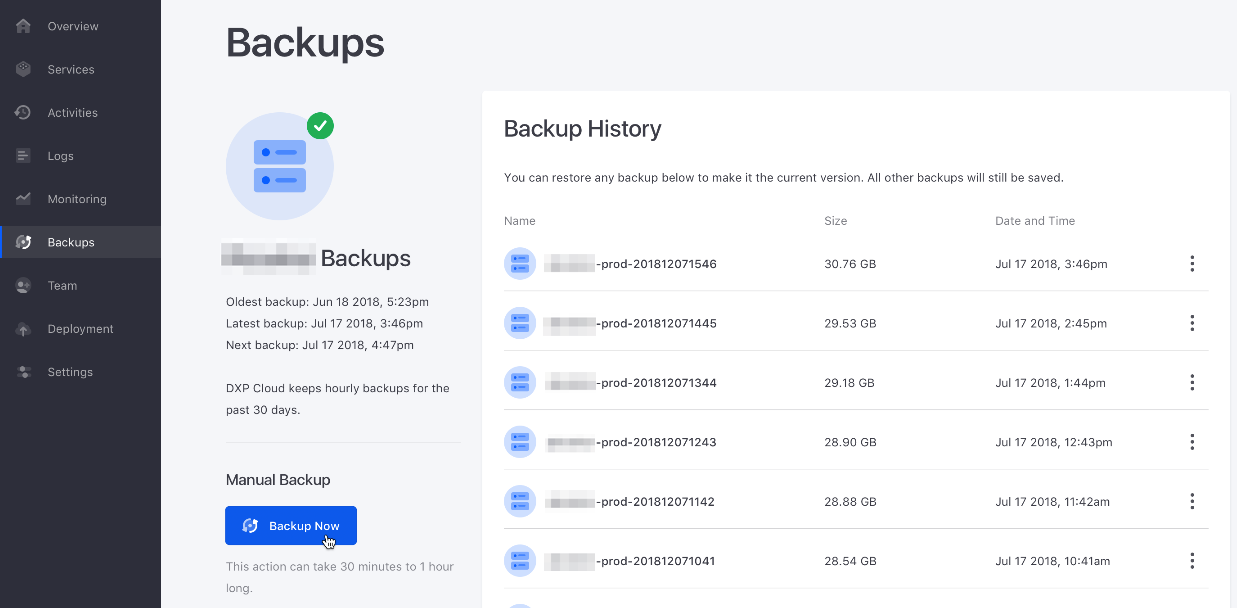 Liferay Cloud's backup service preserves and protects your data.