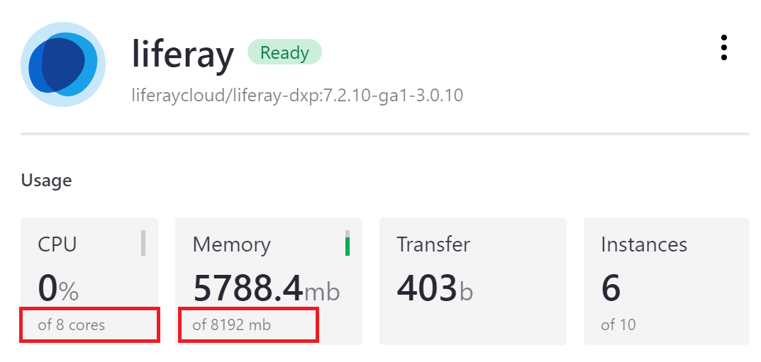 View resources allocated to your environment services from the Liferay Cloud console.