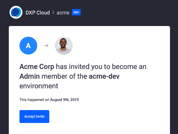 Figure 2: Click Accept Invite to gain access to the environment