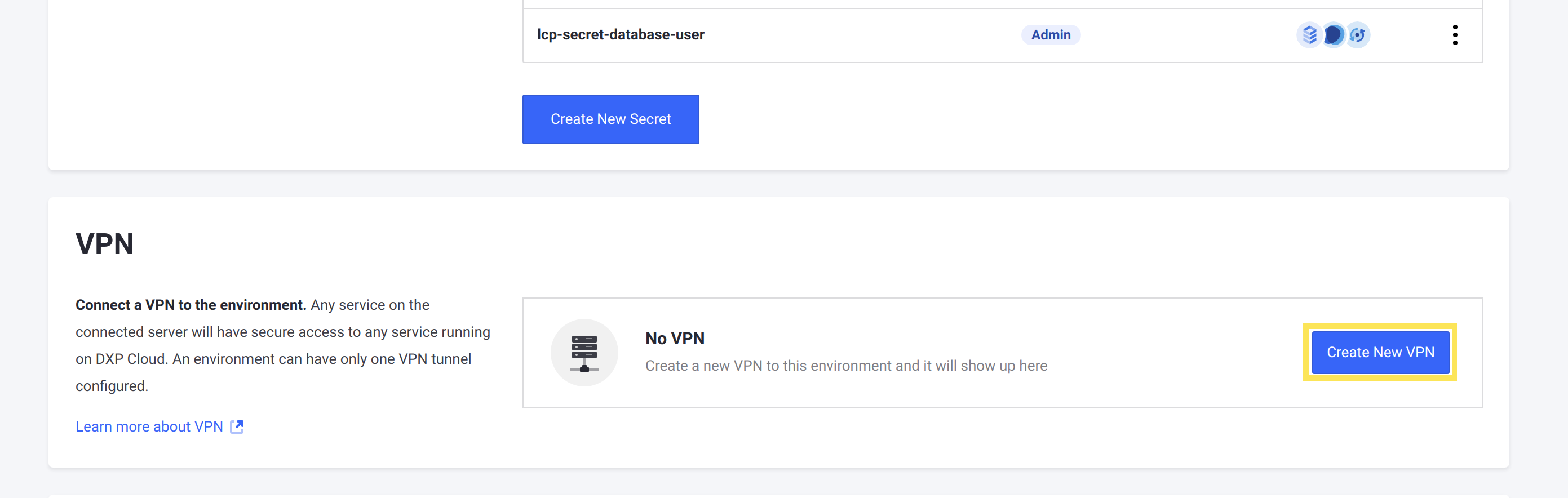 Click Create New VPN to begin configuring the VPN connection settings.