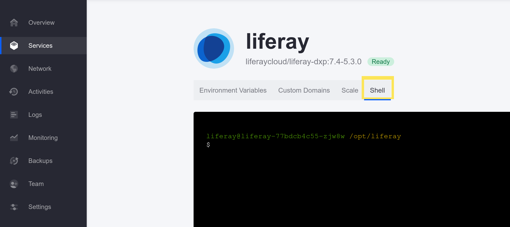 Use the liferay service's shell to check the VPN connection.