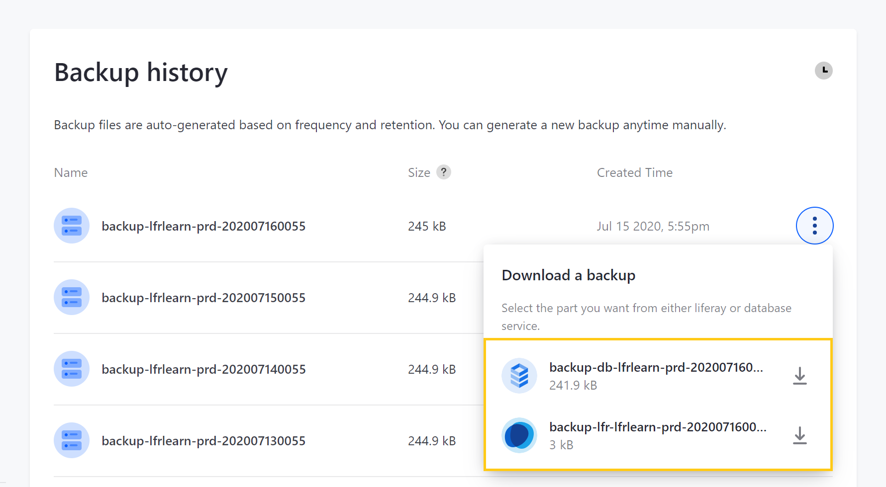 Click to download the database and Liferay data volume files.