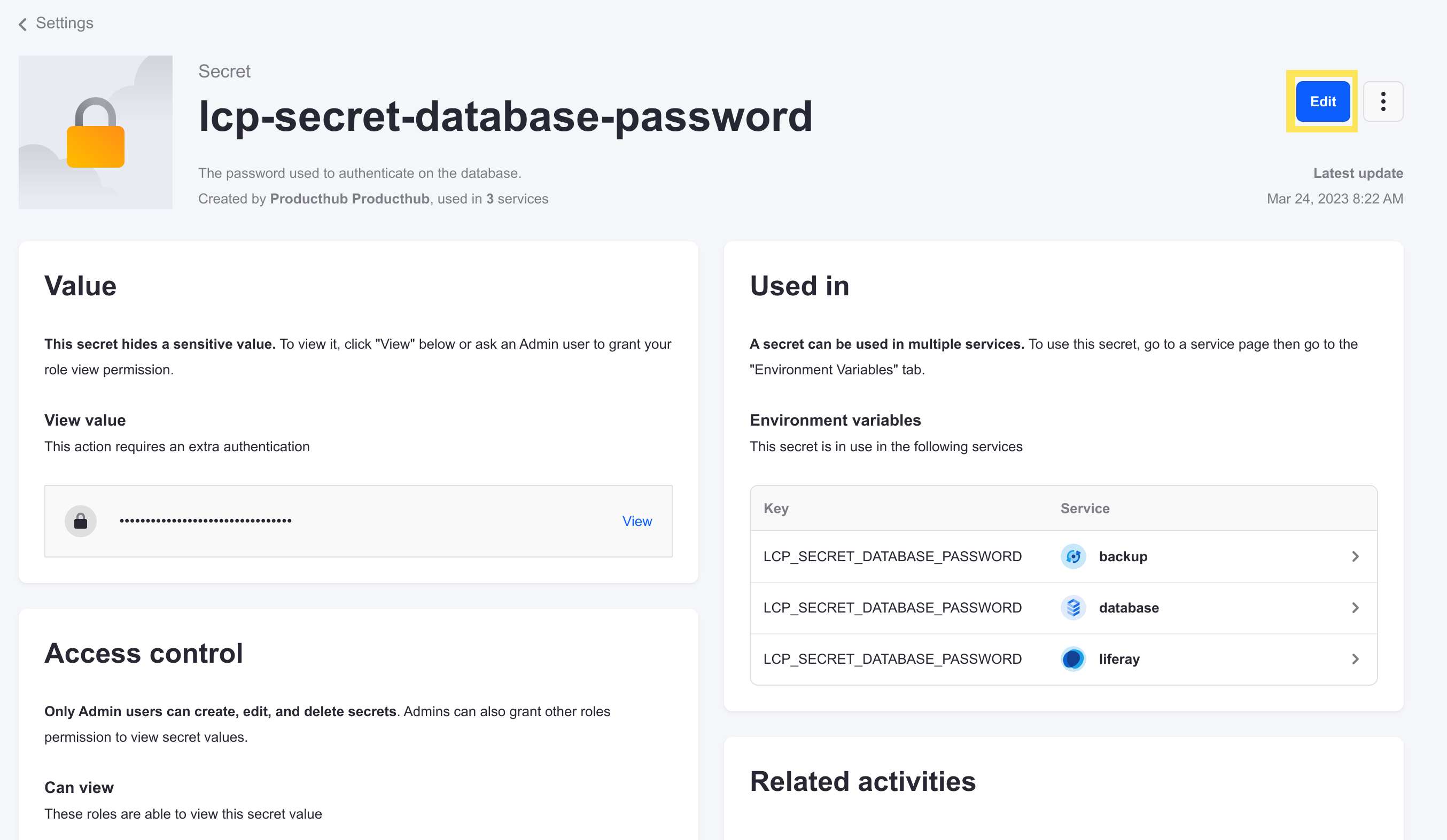 Edit the lcp-secret-database-password secret.