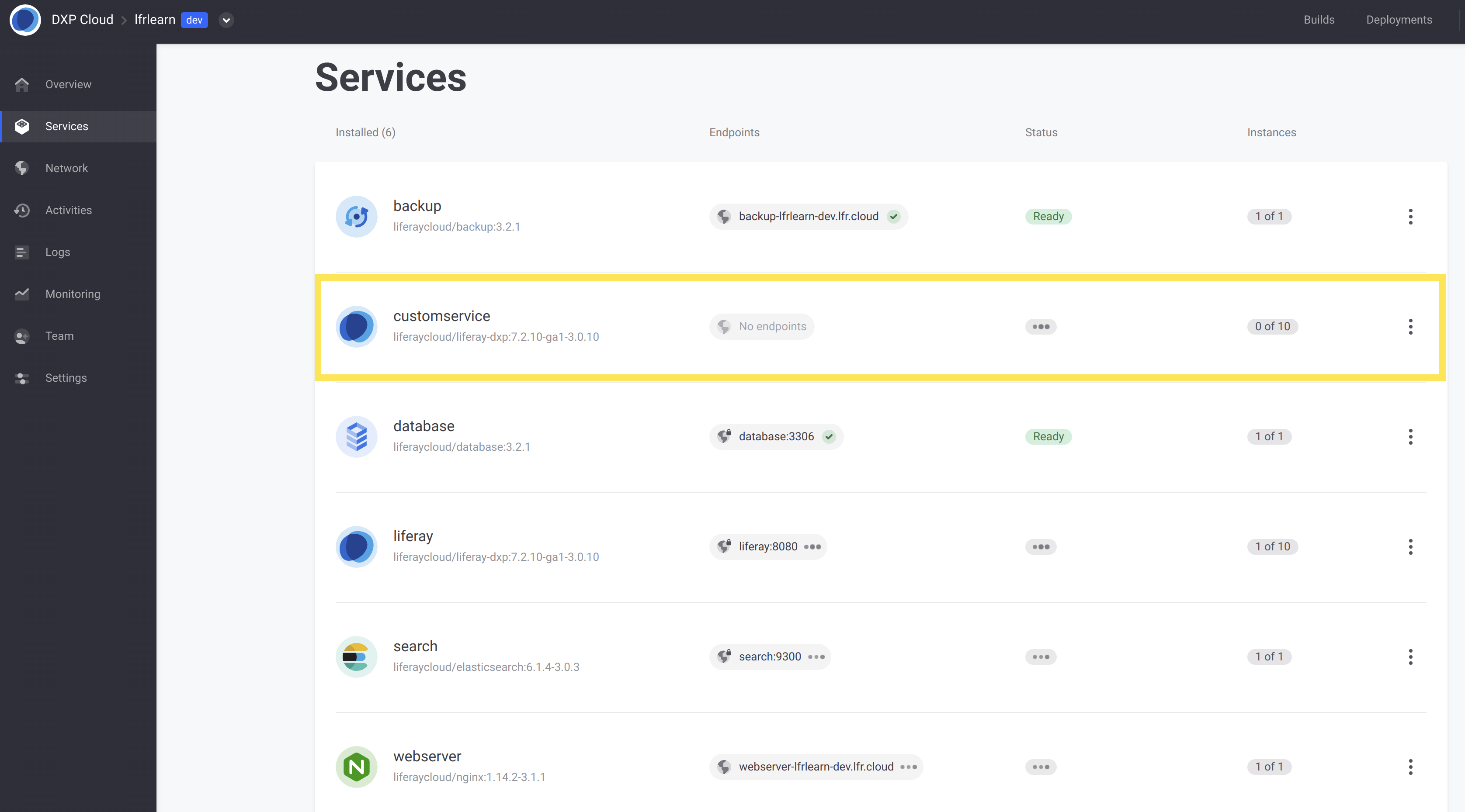 New customservice deploying alongside the other services.