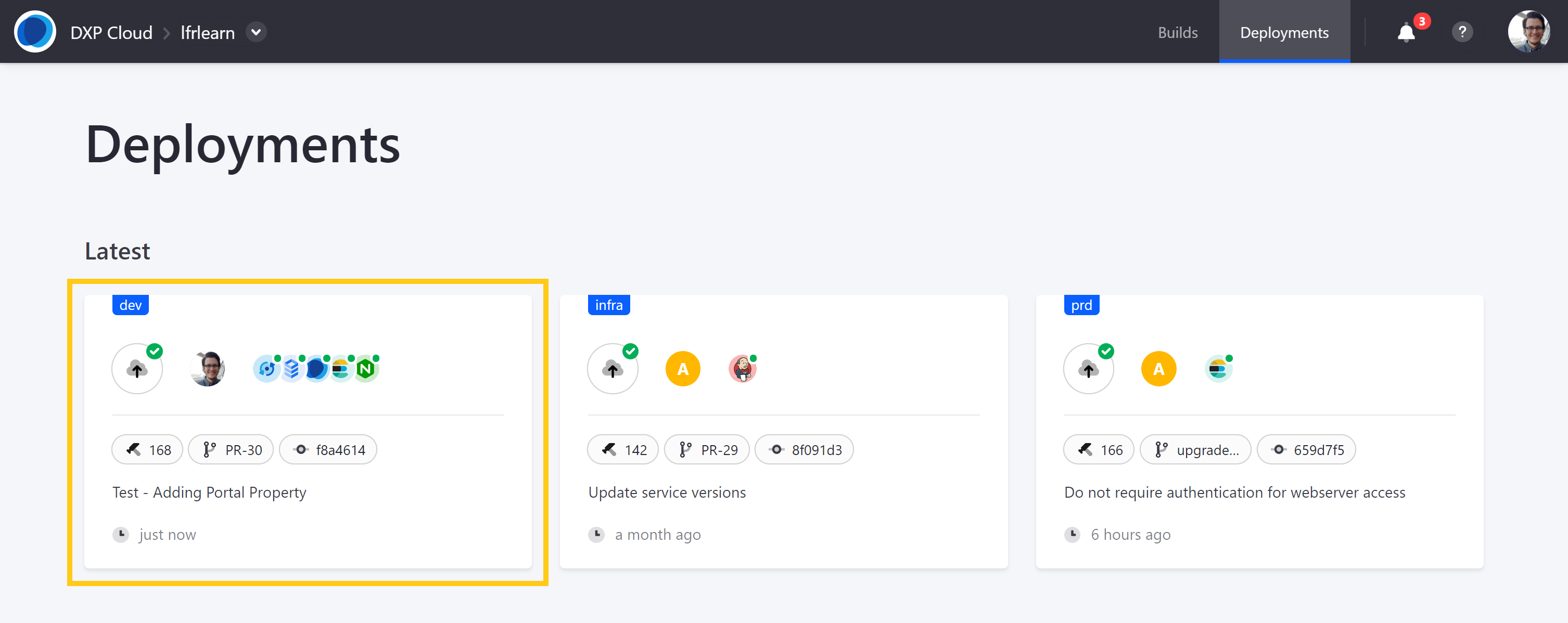 View the status of your deployment from the Deployments page