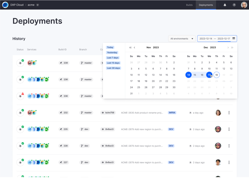 You can filter deployments by date.