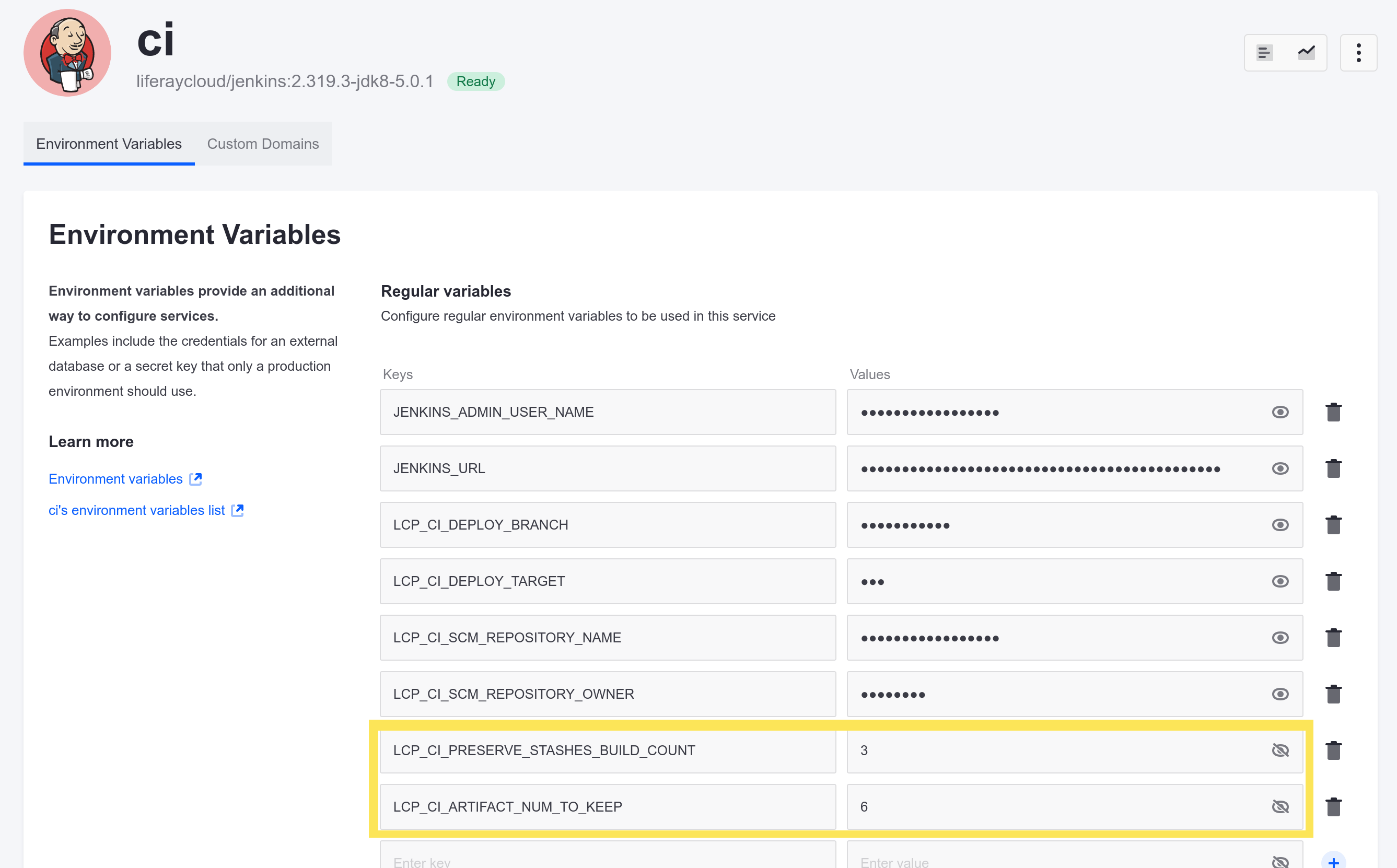 Use these variables to determine which artifacts are preserved.