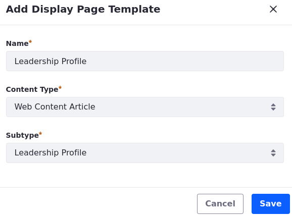 Create a Leadership Profile display page template.