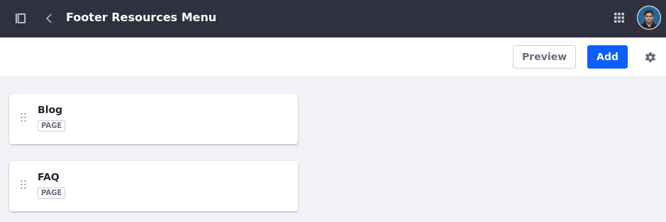 Select the FAQ page to add it to the Footer Resources Menu.