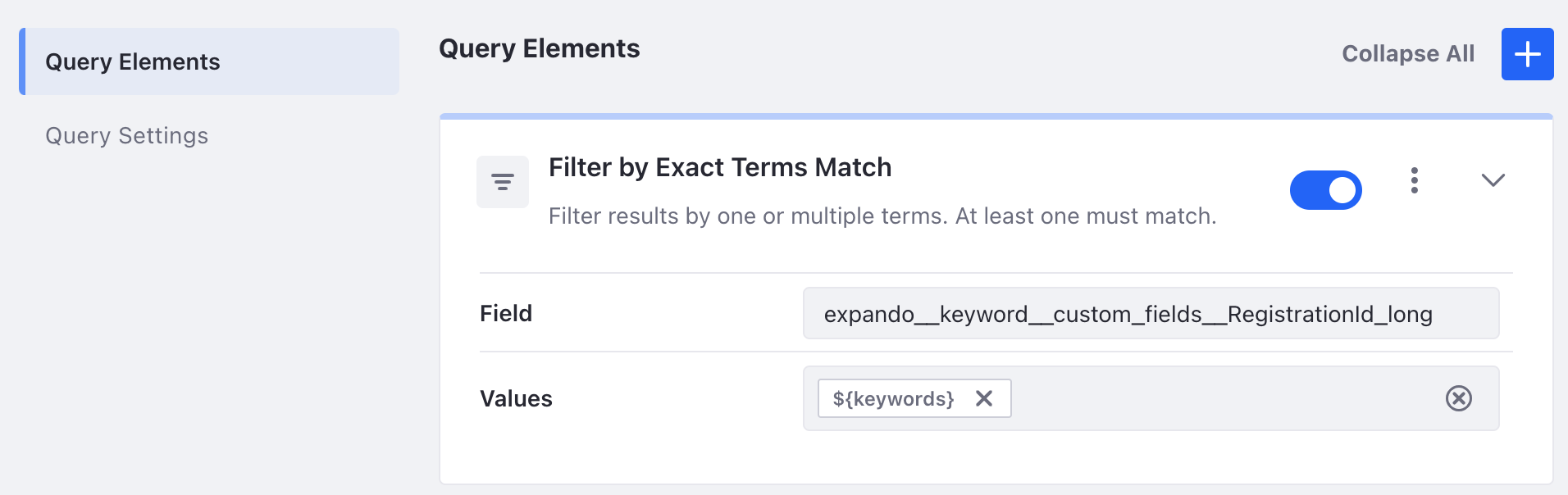 Set the field and value for the query element.